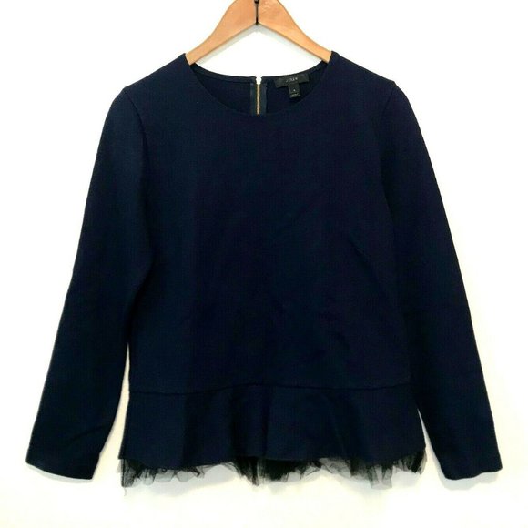 J. CREW  Ruffled Lace Hem Tulle Peplum Long Sleeve Top - Picture 2 of 8